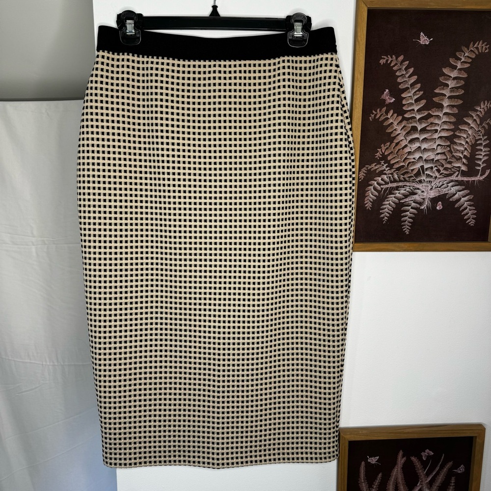 Alfani Black and Tan Woven Pattern Pencil Skirt (S)